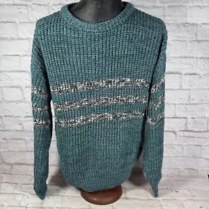 90er Ritter der Tafelrunde Fischer Grobstrick Pullover mit Rundhalsausschnitt L Vintage türkis - Bild 1 von 7
