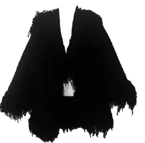 ❤️ Black Fringe Vtg Poncho Wrap Shawl Poncho Glam Rock Punk Avant Garde Art - Picture 1 of 7