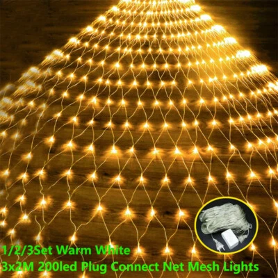 200 LED Fairy String Net Mesh Curtain Lights Waterproof Outdoor Home Party Decor - Image 1 of 4