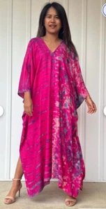 MALA Handworks Fuchsia/blue Tie Dyed Kaftan One Size All- VNeck 52 Inch Length - Picture 1 of 5