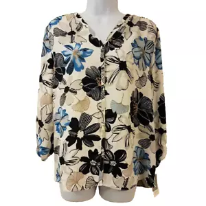 Charter Club Blouse Size Medium Ivory Floral Front Button Down Medium New - Picture 1 of 6