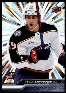 2023-24 UPPER DECK OUTBURST SILVER PARALLEL YEGOR CHINAKHOV COLUMBUS BLUE