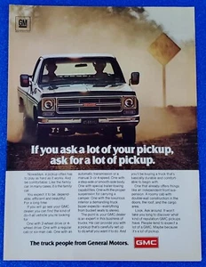 1975 GMC 1/2 TON PICKUP TRUCK ORIGINAL FARBDRUCK ANZEIGE GENERAL MOTORS KOSTENLOSER VERSAND - Bild 1 von 1