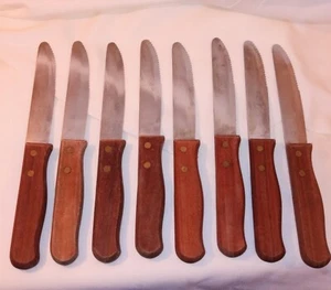 Clipper Steak Knives 5" Commercial Serrated Restaurant Stainless Wood Lot Of 8 - Picture 1 of 5