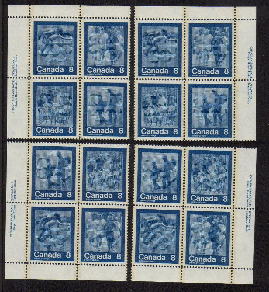 1974 Canada SC# 632 "Keep Fit" Summer Sports Set of 4 Plate Blocks M-NH Lot 2553 - Image 1 of 1