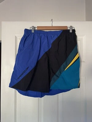 Pantalones Cortos de Natación Vintage Años 90 Para Hombre Talla L Logo Speedo Multicolor Azul/Negro Foto 1 de 4
