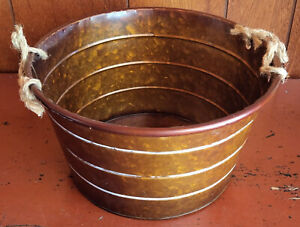 Round Copper Painted Metal Bucket/Container Multi-purpose with Twine Handles