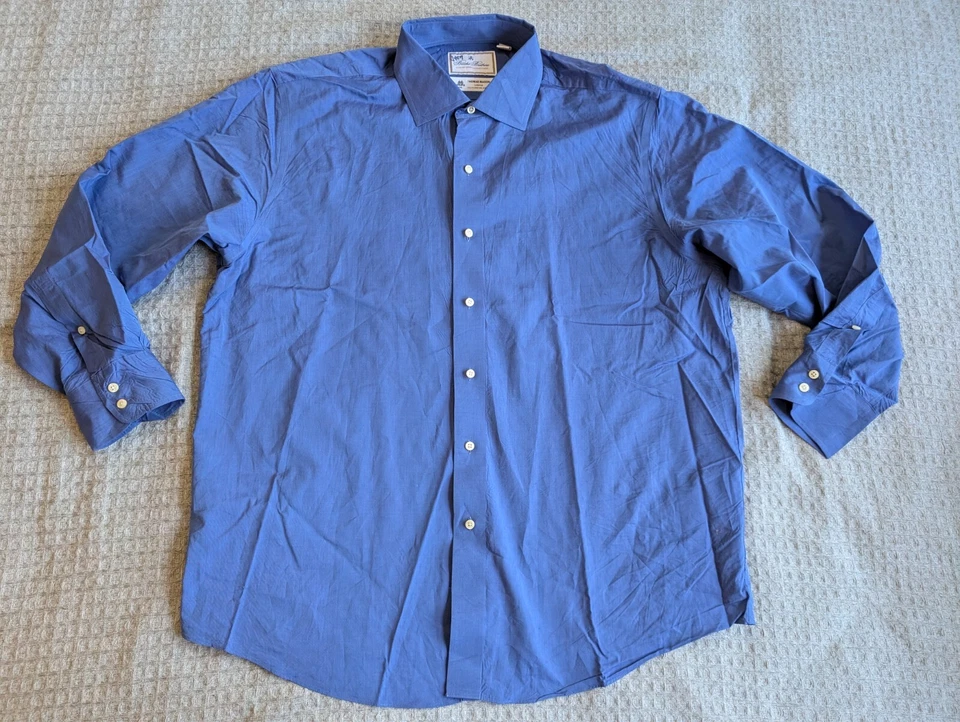 Brooks Brothers Thomas Mason Dress Shirt Men 17 34 Blue Button Up Long Sleeve - Image 1 of 4