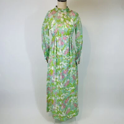 Maxi Vestido Vintage Años 60 Hippy Floral Transparente XS/Pequeño Mujer Años 60 Hippie Tulipán Foto 1 de 4