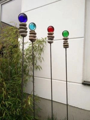 Edelrost Gartenstecker Rost Beetstecker Garten Glaskugel Glasdeko 117*6 cm Metal - Bild 1 von 4