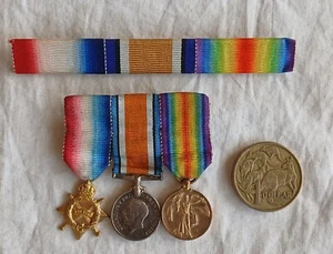 WW1 Australian original miniature medal trio & ribbon bar. 1920's made. - Picture 1 of 6