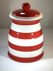 Terramoto Ceramic Red & White Stripe Canister Cookie Jar Goth Home Decor~ 8.5”