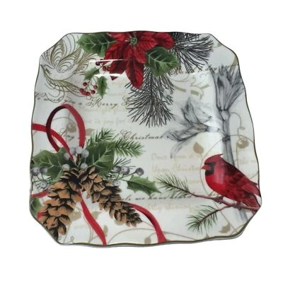 222 Fifth Holiday Wishes Cardinal Salad Plate China Square Replacement 9090046 - Image 1 of 4