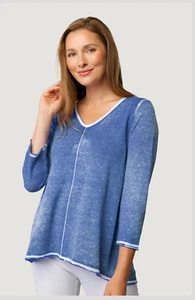 Habitat Clothes Womens Ocean Mist Cotton Raw Edge Pullover Size Large - Picture 1 of 12