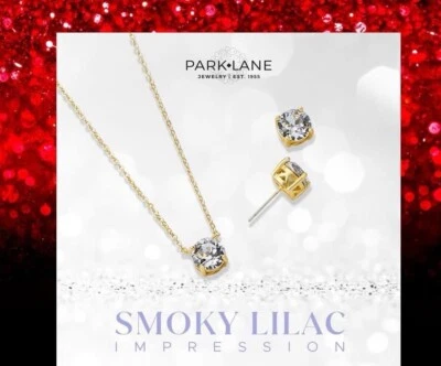 Park Lane SMOKY LILAC In Gold 8mm Impression Stud Earrings & Necklace Set - Image 1 of 4