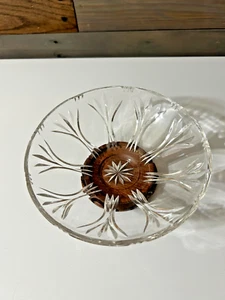 Vintage 80's Crystal Bowl With Wooden Pedestal 7" x 3 1/4" - Picture 1 of 4