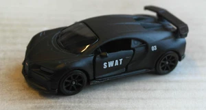 Majorette Bugatti Chiron Pur Sport mattschwarz SWAT Polizei Police Sportwagen - Picture 1 of 4