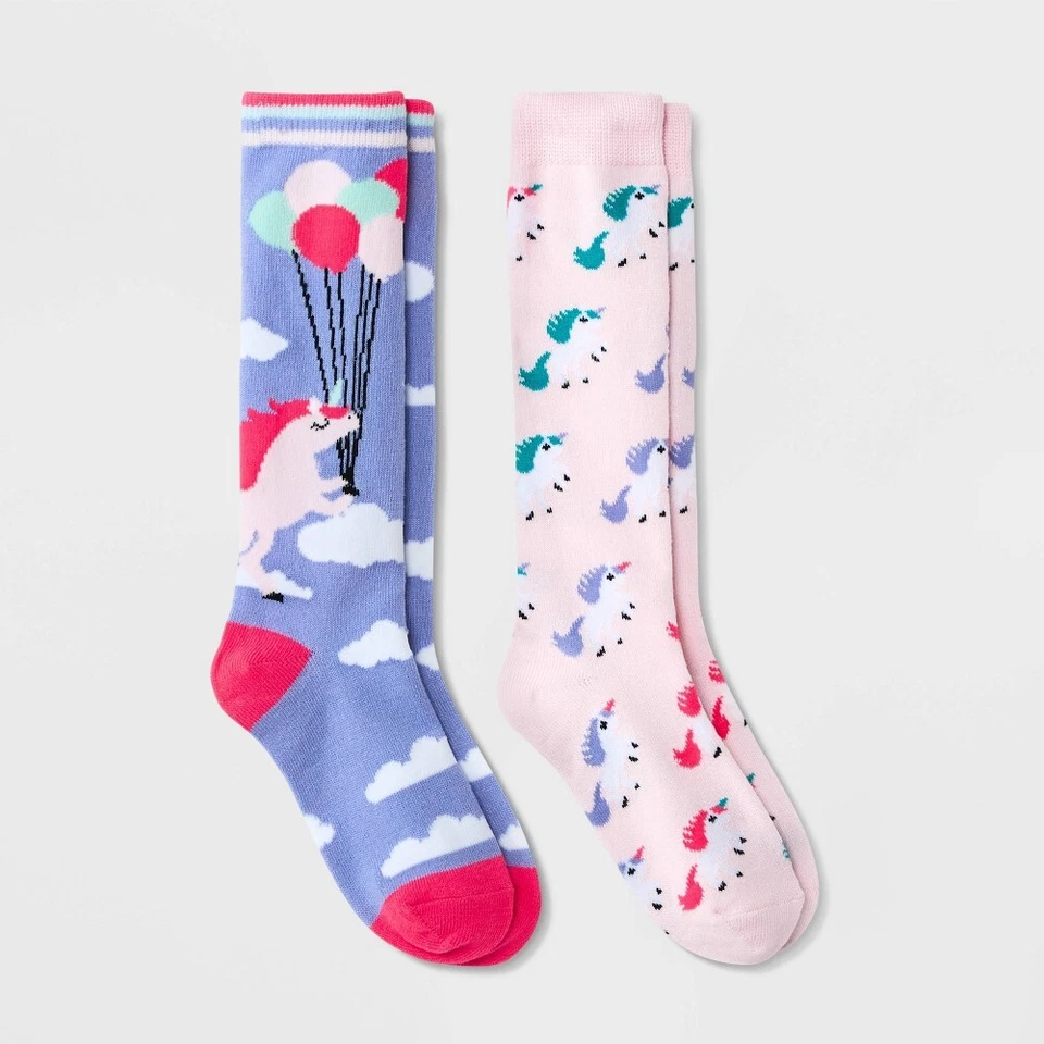 Girls' 2pk Knee High Unicorn Socks - Cat & Jack Blue L - Image 1 of 1
