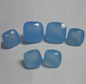 Calibrated Blue Chalcedony Cushion Faceted Cut 10x10mm To 20x20mm Loose Gemstone - Bild 1 von 5