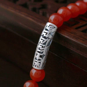 Dije de cuentas de tubo curvo de plata esterlina 925 Om Mani Padme Hum para pulsera A2899 - Imagen 1 de 7
