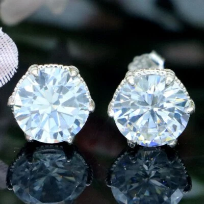 Compre 3 y obtenga 1 gratis Pendientes de plata esterlina maciza 925 real de 5 g zafiro blanco  Foto 1 de 3