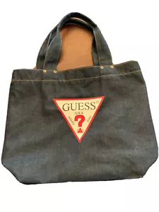 Vintage GUESS Denim Jeans Tote Book Beach Bag Purse USA Retro 16"L with Lined - Picture 1 of 6