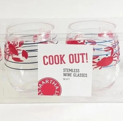 Set 4 NEW Martha Stewart Collection Crab Lobster Acrylic Cook Out Wine Glasses - Image 1 of 4