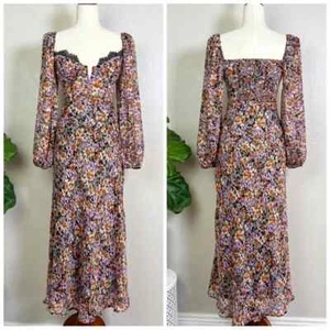 ASTR Women Size XS Sylvie Sweetheart Neck Chiffon Long Sleeve Floral Maxi Dress - Picture 1 of 12
