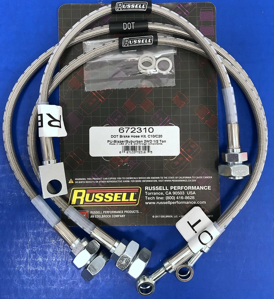 Russell 672310 Stainless Steel  Brake Hose Kit Chevy GMC C10 C20 1979-87 2WD - Image 1 of 2