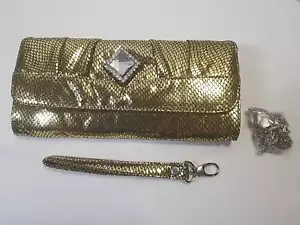 Woman's Clutch Bag Gold/Black Snap, Top Inner Zip Bag Purse Gold Chain Crossbody - Picture 1 of 8