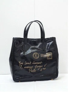 Yves Saint Laurent Y-mail Black/Gold Patent Leather Tote Bag w/Storage bag [Exc] - Picture 1 of 8