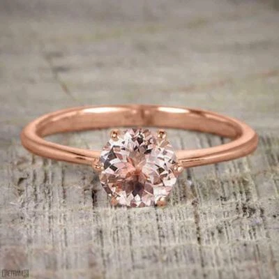 Anillo de compromiso de morganita melocotón natural de 1,2 quilates solitario de oro rosa sólido de 14 k Foto 1 de 4