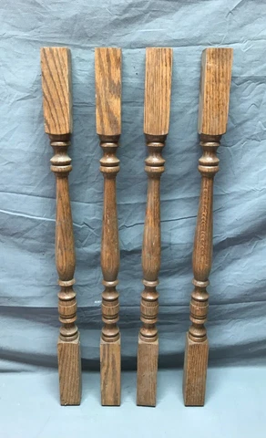 Set 4 NOS Antique Turned Chestnut Wood 2x30 Hardwood Spindles Old VTG 465-23B Cover