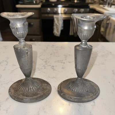 HOMAN Silver Plate Pair Candlestick  Special Metal CANDLE  Stamp 1815 Quadruple - Image 1 of 4
