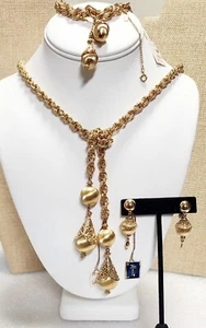 Monet signierter Bolero Lariat Halskette, Armband & Ohrringe Set goldfarben Neu mit Etikett B868 - Bild 1 von 14
