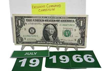 Birthday/Anniversary Dollar  July 19 1966. .  Fancy Serial Number Circulated - Image 1 of 4