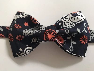 НОВЫЙ заказной мужской галстук-бабочка предварительно завязанный регулируемый темно-синий/оранжевый цветочный галстук-бабочка ручной работы - Изображение 1 из 2