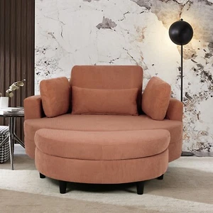 51" Orange Corduroy Sofa with 2 Throw Pillows, Waist Pillow & Extra Tray - Picture 1 of 10