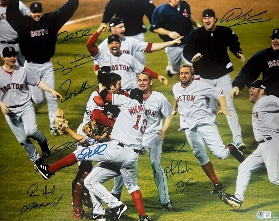 2004 Boston Red Sox Team Signed Celebration 16x20 Photo w/ 11 Sigs BAS COA - Image 1 of 1