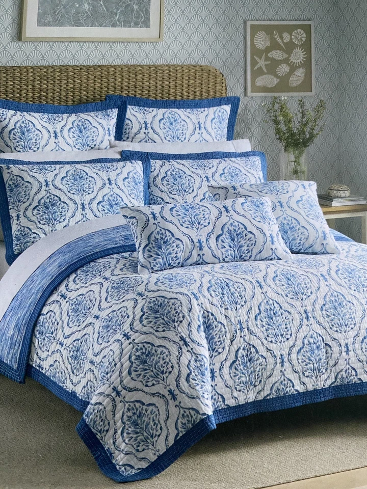 Sigrid Olsen King Size Quilt Blue White Reversible All Cotton Fresh Design NWT - Image 1 of 4