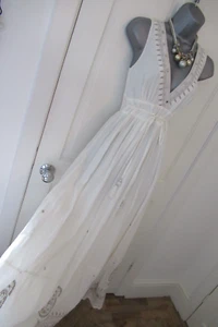 Beautiful Monsoon Ivory Paisley Embroidered Mirror Sequin Tiered Maxi Dress S - Picture 1 of 13