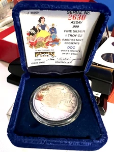 1987 Disney ~ Doc ~ 1oz 999 Silver Rarities Mint w/Box & COA - Picture 1 of 2