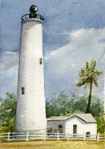 Egmont Key Lighthouse Tampa Bay Florida Matted Watercolor Art Prints - Picture 1 of 1