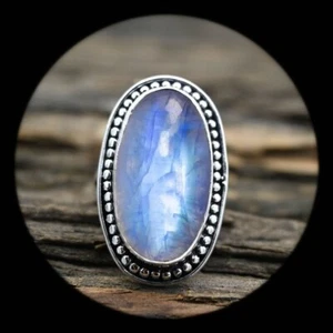 Good Rainbow Moonstone Gemstone 925 Sterling Silver Handmade Ring All Size K-40 - Picture 1 of 6
