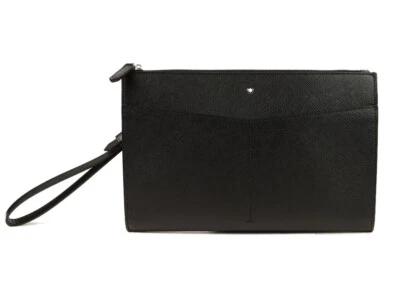 MONTBLANC Negro SARTORIAL Cuero Bolso sin asas Cremallera Bolso Correa para la muñeca NUEVO Foto 1 de 4