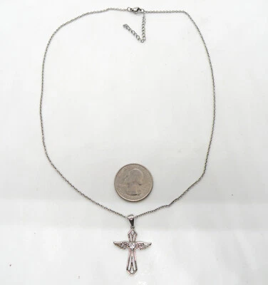 Collar con colgante de cristal corazón acero inoxidable alas de ángel JCM Hallmark para mujer Foto 1 de 4