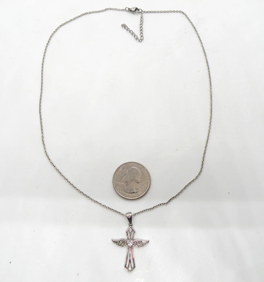 Hallmark JCM Angel Wings Stainless Steel Heart Crystal Pendant Women Necklace - Image 1 of 4