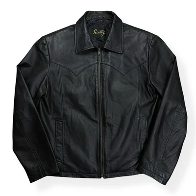 Chaqueta de Cuero Scully Para Hombre Med Negro Estilo Occidental Abrigo 403 Forrado Cuero Yugo Foto 1 de 4