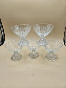 5 Anchor Hocking 3,5"H Klar Boopie Gläser Sherbet Dessert Geätzt Lorbeer  - Bild 1 von 6