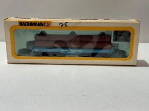 VINTAGE BACHMANN HO FLAT CAR WITH LOGS 0964 GREAT NORTHERN 42764 NEW - Picture 1 of 3